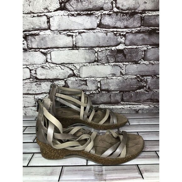 Ahnu Trolley Huarache Gray Leather Back Zip Wedge Sandals Women Sz 8.5M US/39EU - Picture 3 of 16